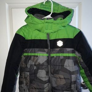 London Fog Boys Green Black Gray Geometric Puffer Jacket